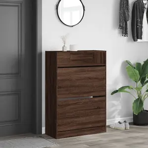 Berkfield Shoe Cabinet with 2 Flip-Drawers Brown Oak 80x34x116 cm