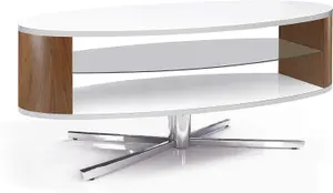 MDA Designs Orbit 1100WWA Gloss White TV Stand with Walnut Elliptic Sides for Flat Screen TVs up to 55"