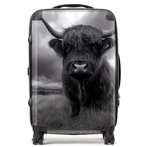 Black And White Highland Cow Suitcase - Medium