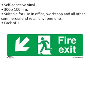 1x FIRE EXIT (DOWN LEFT) Health & Safety Sign Self Adhesive 300 x 100mm Sticker