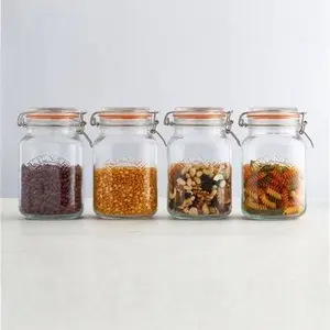 Kilner 1.5 Litre Square Clip Top Jar, Clear, Glass