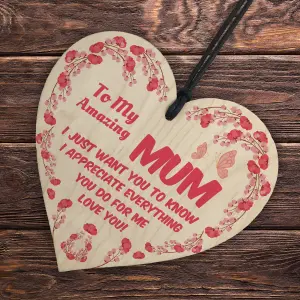 Red Ocean Mum Gifts From Son Daughter For Mothers Day Birthday Wooden Heart Sign Gift For Mum Mummy Keepsake