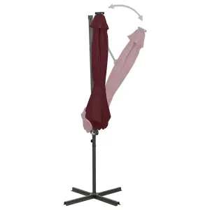 Berkfield Cantilever Umbrella with Pole and LED Lights Bordeaux Red 300 cm