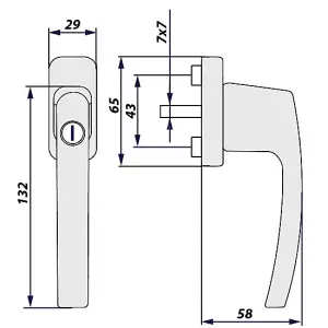 Window Handles - set of 2, built-in lock, 2 keys per handle, for UPVC, aluminium, & some timber windows - silver