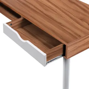 Nautilus Designs Walnut Computer Desk with White Legs, Drawer & Open Storage Compartment