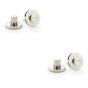 2 PACK - Modern Reeded Thumbturn & Release Lock - Lined Polished Nickel - Bathroom Door