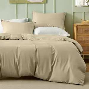 Odil Microfiber Solid Colour Duvet Cover Set with Pillowcases Beige / Super King Duvet Cover Set