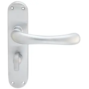 Rounded Smooth Bathroom Latch Door Handle - Satin Chrome Lever On Backplate