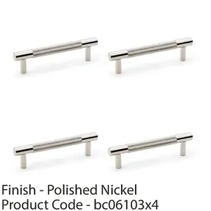 4 PACK - Knurled T Bar Door Pull Handle - Polished Nickel - 96mm Centres Premium Drawer