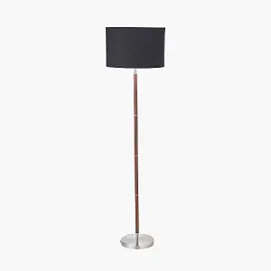 Brushed Silver and Wood Effect Floor Lamp