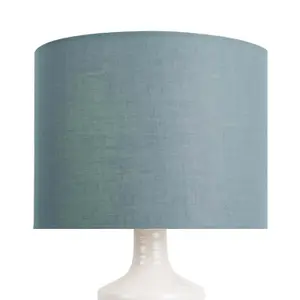 First Choice Lighting Ripple Off White Ribbed Ceramic Table Lamp with Teal Fabric Shade