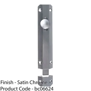 Surface Mounted Flat Sliding Door Bolt Lock 102mm x 36mm Satin Chrome