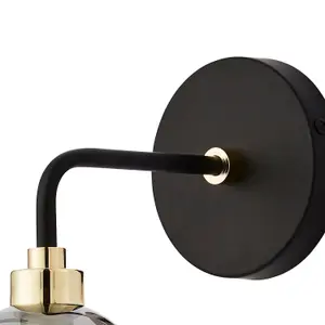 First Choice Lighting Set of 2 Matt Black and Smoked Glass Wall Lights