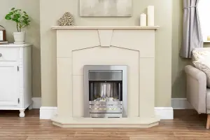 Adam Abbey Fireplace in Stone Effect with Helios Electric Fire in Brushed Steel, 48 Inch