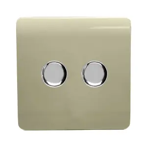 Trendi Switch 2 Gang 1 or 2 way 150w Rotary LED Dimmer Light Switch in Champagne Gold