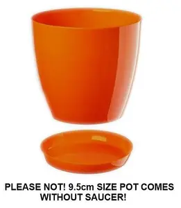 Plant Flower Pot Plastic 20 Colours 9 sizes Gloss Pots Planter Saucer Tray Deco Orange 9.5cm