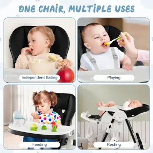 Costway Folding Baby High Chair Adjustable Convertible High Chair W/ Detachable Cushion