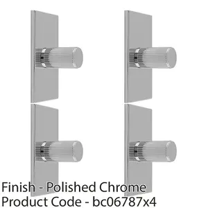 4 PACK - Reeded Cylinder Cabinet Door Knob & Matching Backplate Polished Chrome 76 x 40mm