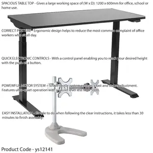 Ergonomic Electric Sit-Stand Desk with Twin Monitor Bracket - 1200 x 600mm Black Office Set