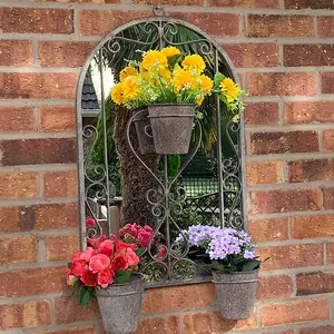 80cm Cordelia Wall Mirror With Triple Planter - Metal - L15 x W45 x H75 cm