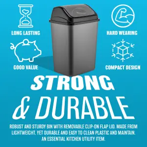 50l Plastic Flip Top Waste Bin - Swing Lid Garbage Rubbish Kitchen Dustbin