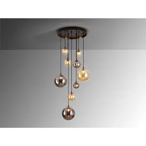 Luminosa Dark 9 Light Cluster Pendant Ceiling Light Black, Brass, 2-Tone Crystal, G9