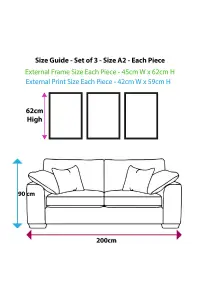 Set of 3 Geometric Line Art Yellow Elephant Tree Set Wall Art Prints / 42x59cm (A2) / Oak Frame