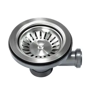 ENKI Kitchen Sink Round Brushed Steel Strainer Basket Waste with Overflow Pipe Single 1.0