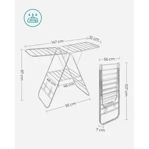 Steel Foldable Gullwing Drying Rack White/Silver / 147cm W x 56cm D