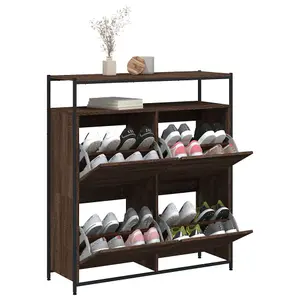 Berkfield Shoe Cabinet with 4 Flip-Drawers Brown Oak 100x34x112 cm