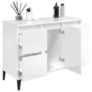 Berkfield Sink Cabinet High Gloss White 80x33x60 cm Engineered Wood