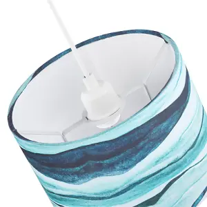 Sea Waves Drum Lamp Shade in Teal Duck Egg and Navy Blue - 25cm Linen Fabric