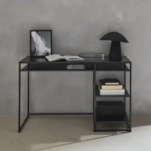 sweeek. 2-shelf desk in black metal Industrielle Black 120x50x75 cm