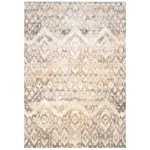 Neutral Beige Distressed Diamond Geometric Soft Living Area Rug 80x150cm