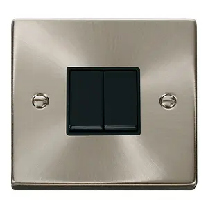 Satin / Brushed Chrome 10A 2 Gang 2 Way Light Switch - Black Trim - SE Home