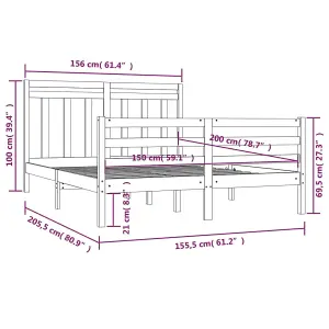 Berkfield Bed Frame Solid Wood 150x200 cm 5FT King Size