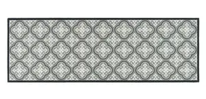 Grey Geometric Floral 5mm Thick Rectangle Mat For Bathroom, Kitchen, Easy to Clean Mat - 50cm X 150cm