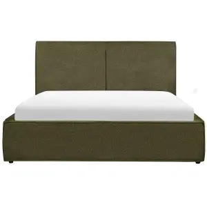 Boucle EU King Size Ottoman Bed Dark Green MOISSAC