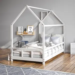 White Toddler Bed with House Frame Pine Wood