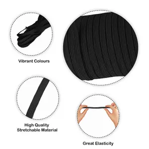 4mm Wide Flat Elastic Band, Stretchable Elastic Cord Flat Tape, Black - 1 metre