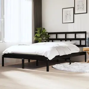 Berkfield Bed Frame Black Solid Wood Pine 140x190 cm