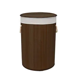 MantraRaj 50L Folding Bamboo Laundry Basket Bin Hamper Basket Clothes Storage Organizer With Lid (Dark Brown)