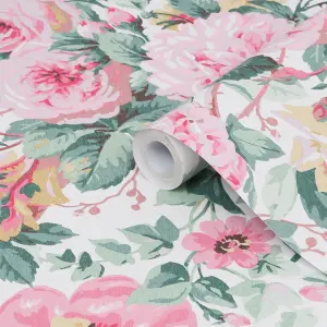 Laura Ashley Aveline Rose Pink Floral Smooth Wallpaper