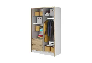 Sara Mirrred Wardrobe 130cm with Drawers in White