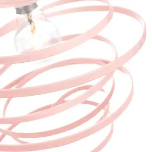 Contemporary Pink Gloss Metal Double Ribbon Spiral Swirl Ceiling Light Pendant