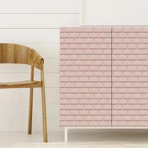 Walplus Blush Pink Subway Brick Tile Stickers 2D Multipack 48Pcs