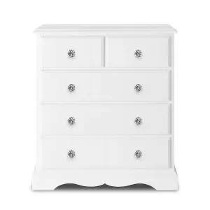 Romance True White 2 Over 3 Chest of Drawers with Crystal Handles