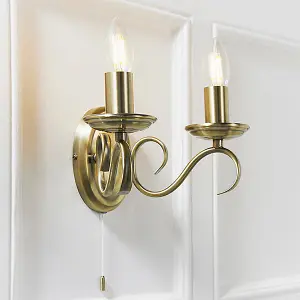 Luminosa Bernice 2 Light Indoor Candle Wall Light Antique Brass, E14