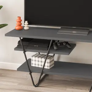 Decortie Modern Essel TV Stand 48-Inch Anthracite Grey Hairpin Metal Legs Rectangle 110(W)cm Shelf for Multimedia Centre Organiser