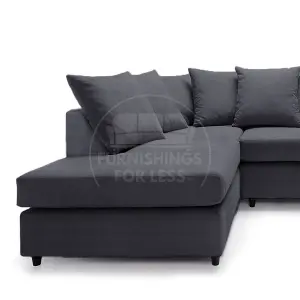 Casper Soft Chenille Fabric 3 to 4 Seater L Shaped Corner Sofa Black Left Hand Facing - Scatter Back